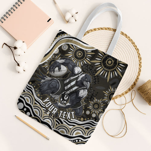 Personalized Collingwood Magpies Football Tote Bag Aboriginal Dot Art - Dreamtime Football Mascot