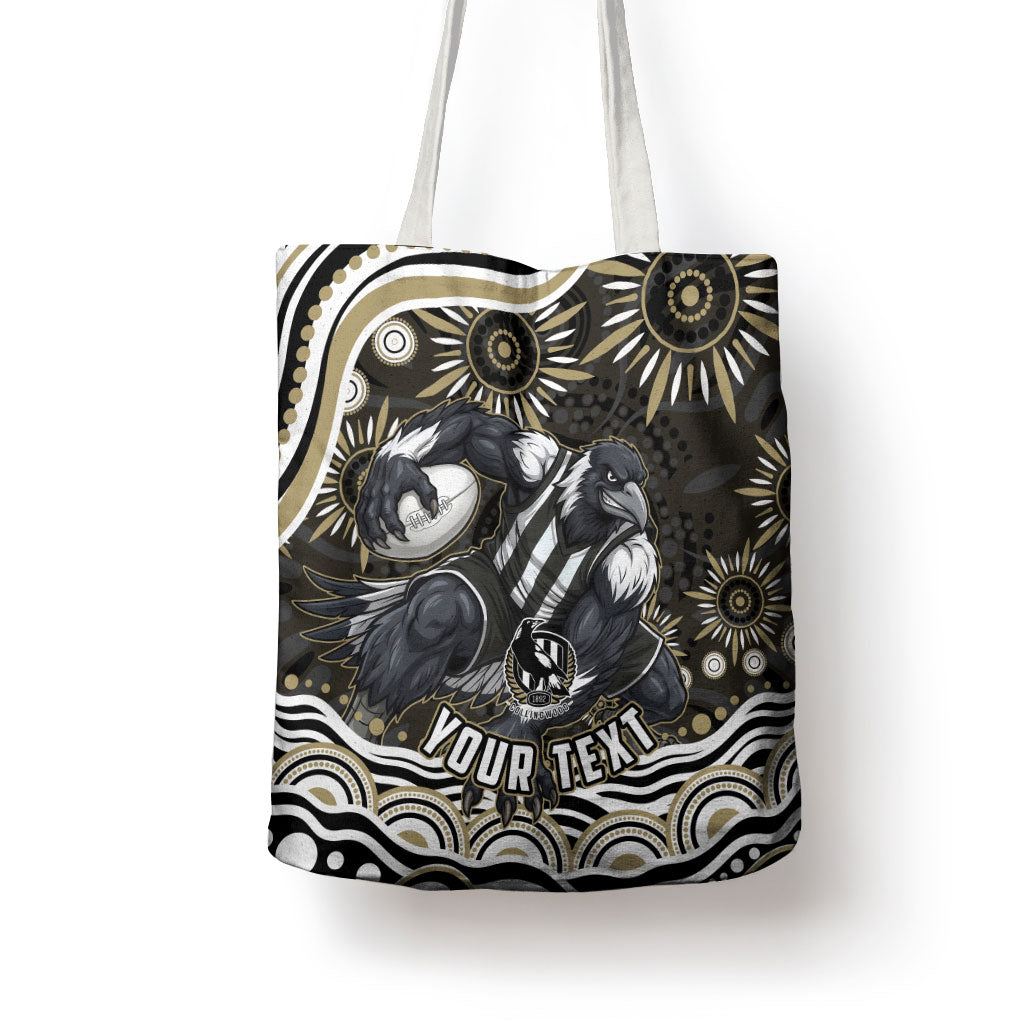 Personalized Collingwood Magpies Football Tote Bag Aboriginal Dot Art - Dreamtime Football Mascot