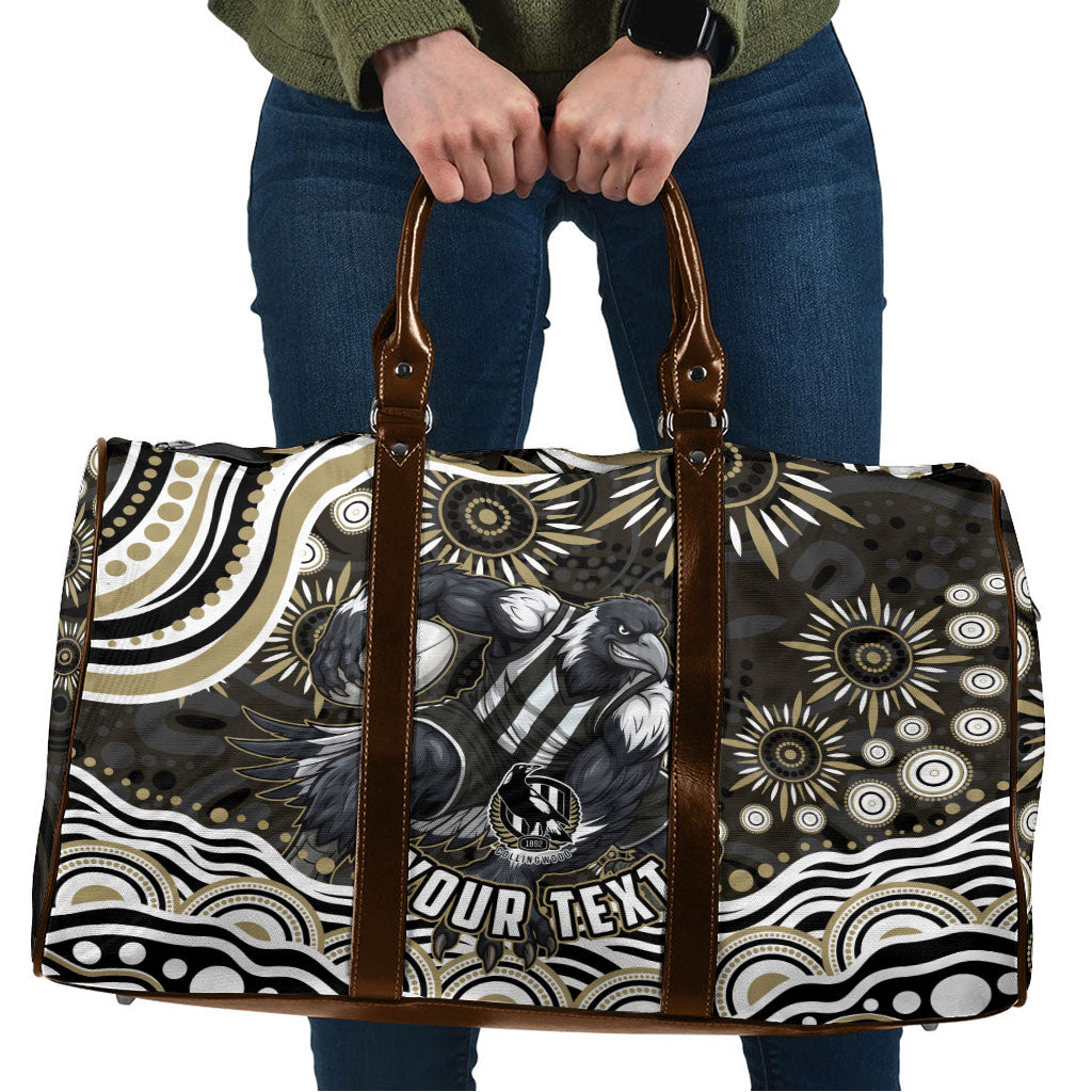 Personalized Collingwood Magpies Football Travel Bag Aboriginal Dot Art - Dreamtime Football Mascot