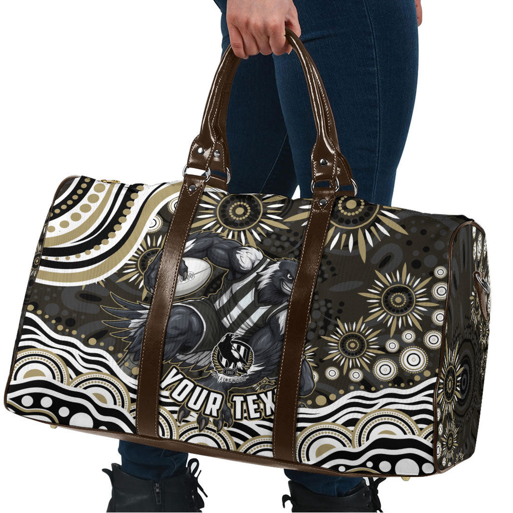 Personalized Collingwood Magpies Football Travel Bag Aboriginal Dot Art - Dreamtime Football Mascot