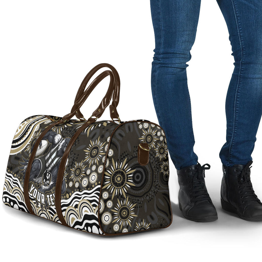 Personalized Collingwood Magpies Football Travel Bag Aboriginal Dot Art - Dreamtime Football Mascot