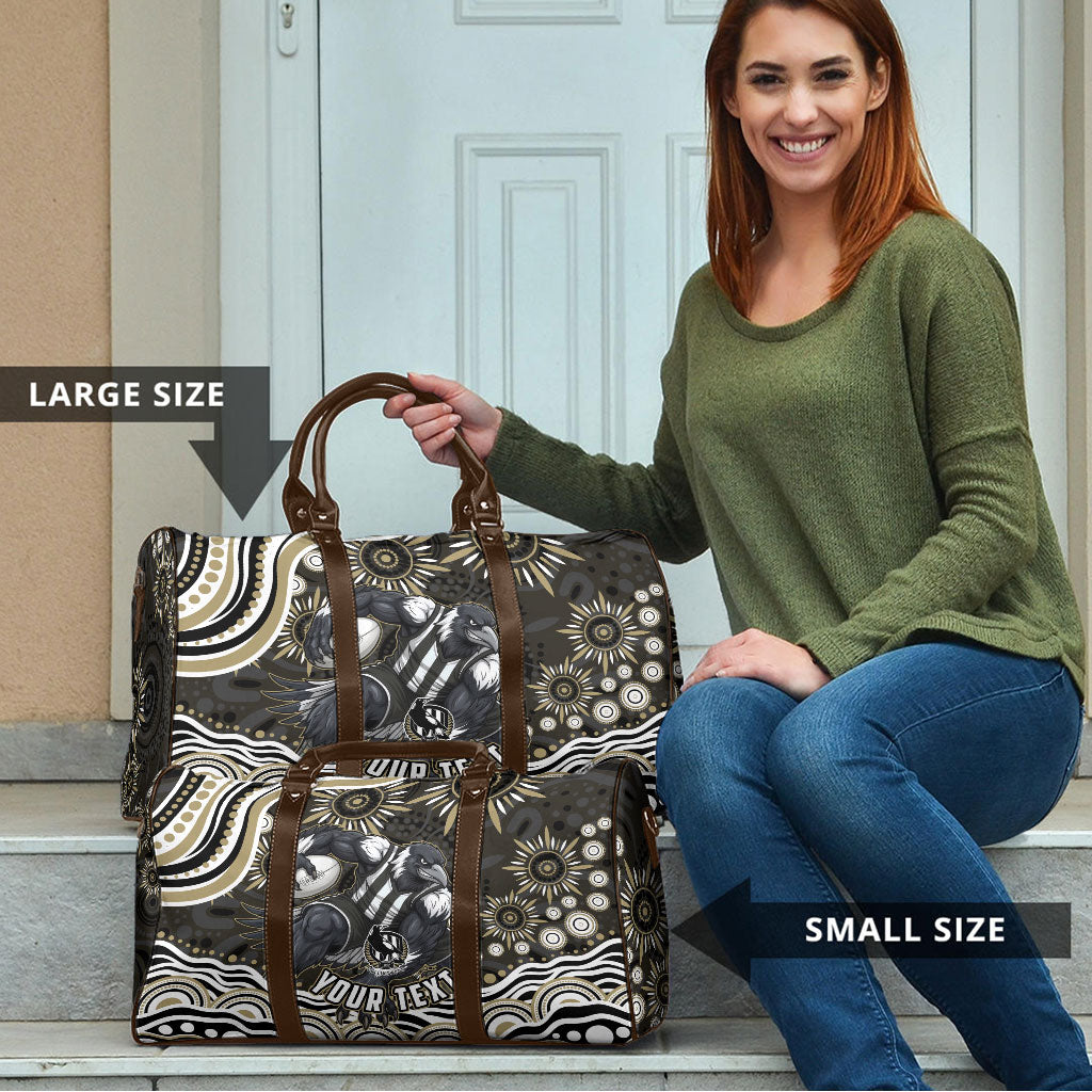 Personalized Collingwood Magpies Football Travel Bag Aboriginal Dot Art - Dreamtime Football Mascot