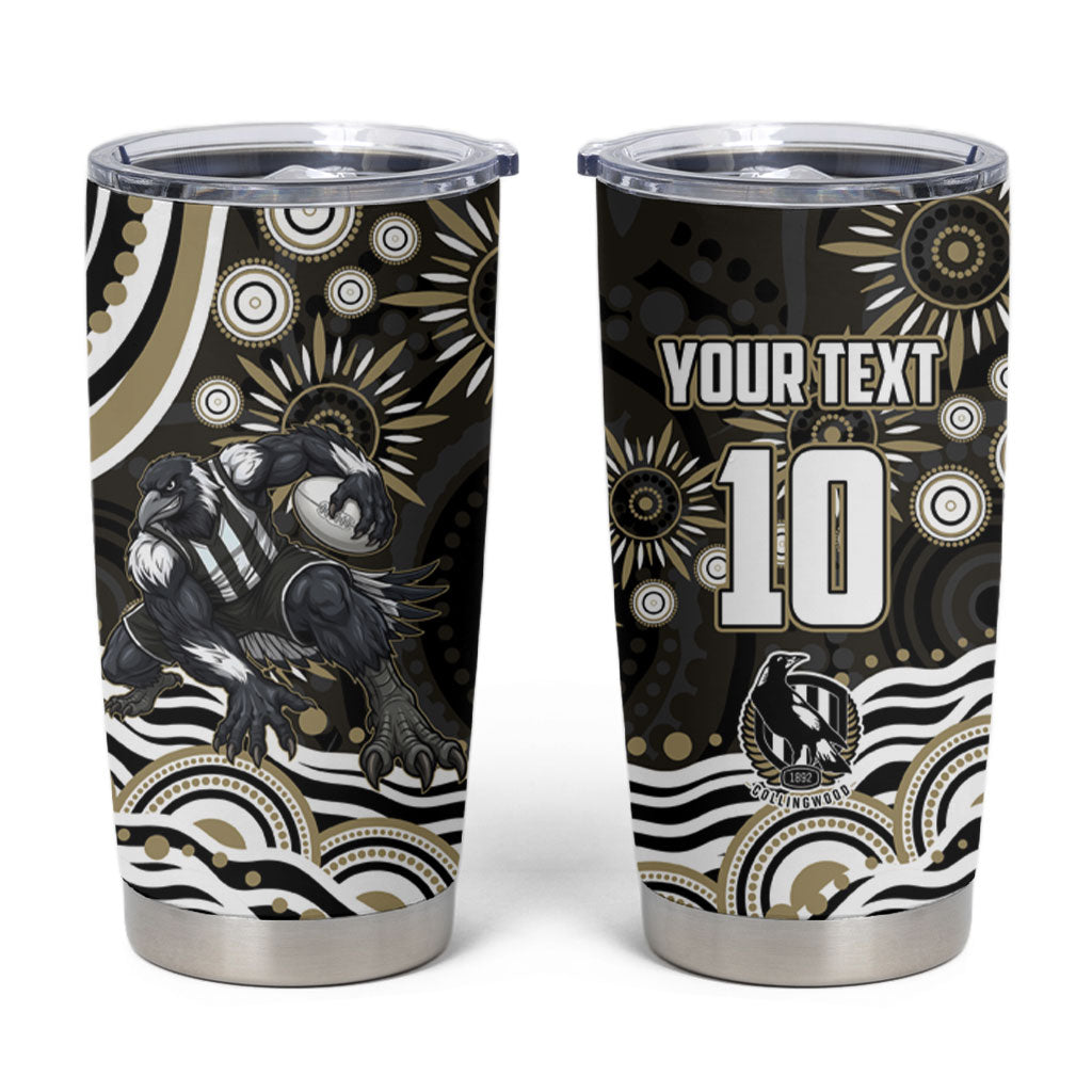 Personalized Collingwood Magpies Football Tumbler Cup Aboriginal Dot Art - Dreamtime Football Mascot
