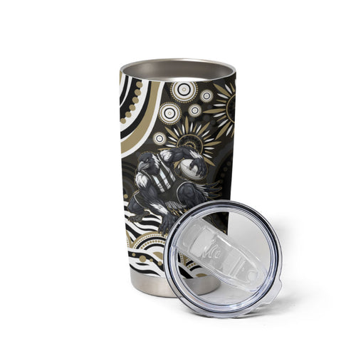 Personalized Collingwood Magpies Football Tumbler Cup Aboriginal Dot Art - Dreamtime Football Mascot