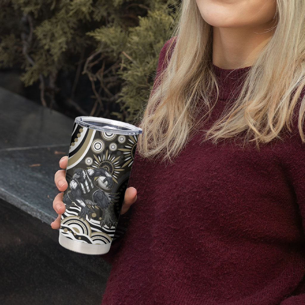 Personalized Collingwood Magpies Football Tumbler Cup Aboriginal Dot Art - Dreamtime Football Mascot