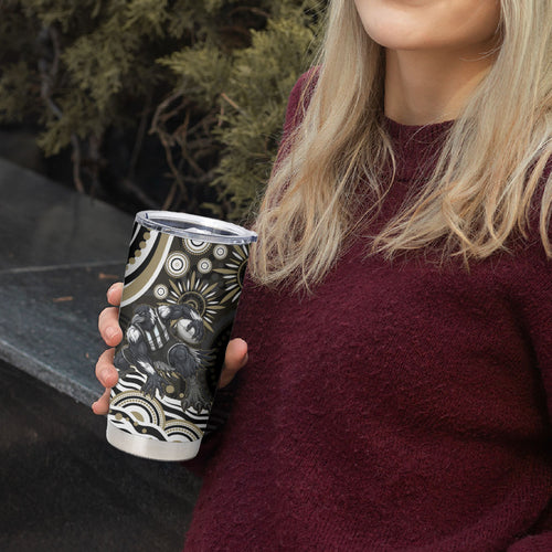 Personalized Collingwood Magpies Football Tumbler Cup Aboriginal Dot Art - Dreamtime Football Mascot