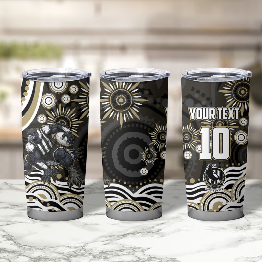 Personalized Collingwood Magpies Football Tumbler Cup Aboriginal Dot Art - Dreamtime Football Mascot