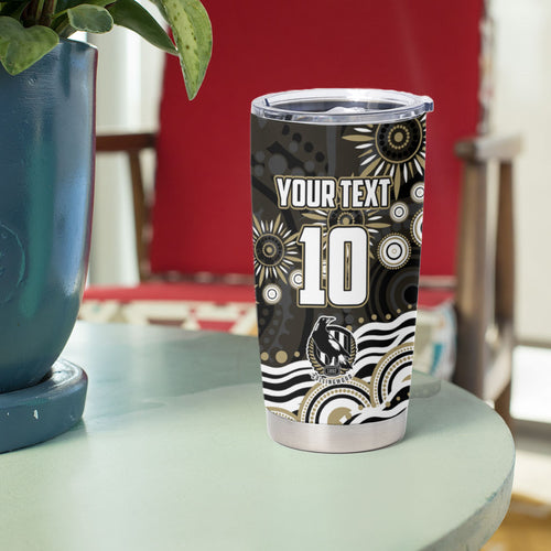 Personalized Collingwood Magpies Football Tumbler Cup Aboriginal Dot Art - Dreamtime Football Mascot