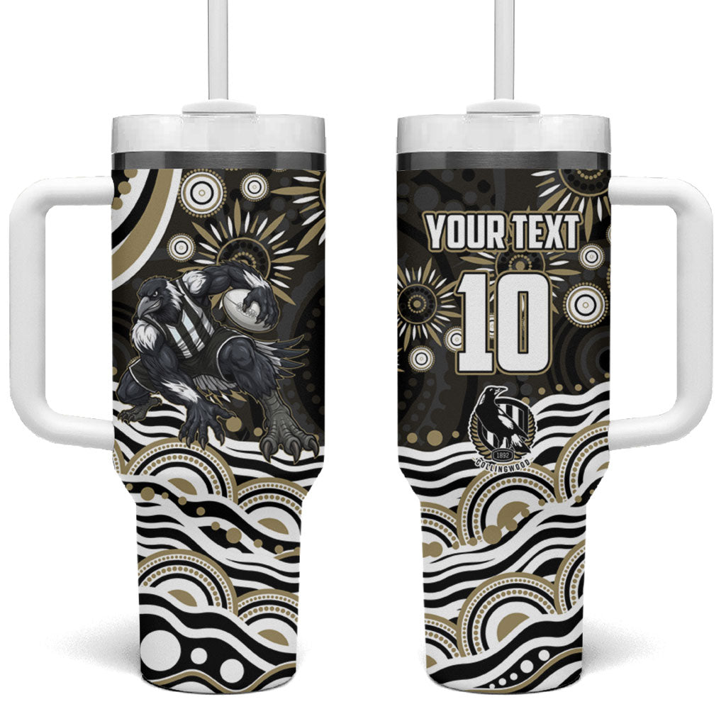 Personalized Collingwood Magpies Football Tumbler With Handle Aboriginal Dot Art - Dreamtime Football Mascot