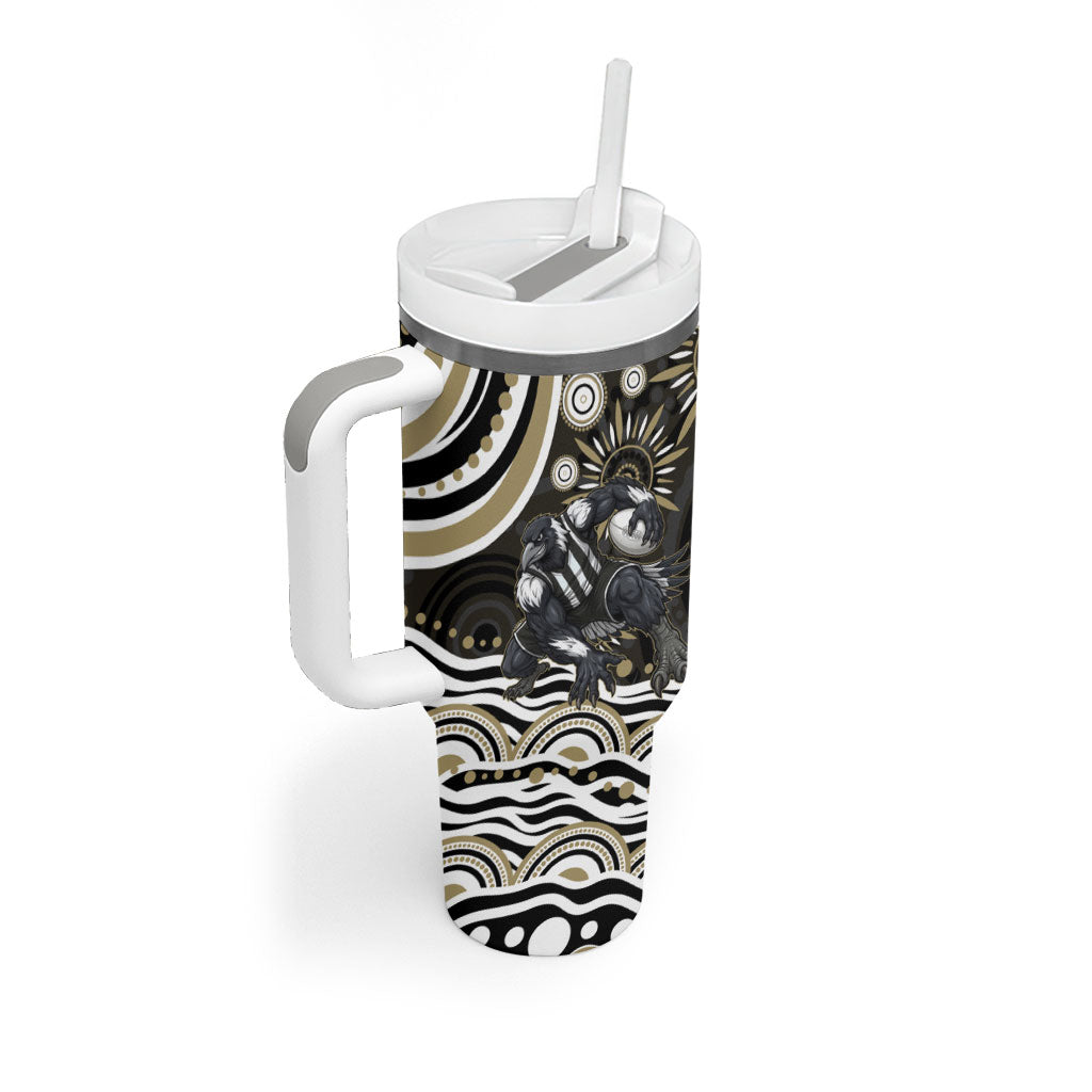 Personalized Collingwood Magpies Football Tumbler With Handle Aboriginal Dot Art - Dreamtime Football Mascot