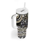 Personalized Collingwood Magpies Football Tumbler With Handle Aboriginal Dot Art - Dreamtime Football Mascot