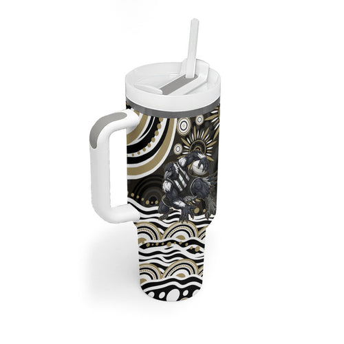 Personalized Collingwood Magpies Football Tumbler With Handle Aboriginal Dot Art - Dreamtime Football Mascot