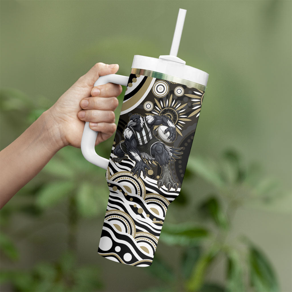 Personalized Collingwood Magpies Football Tumbler With Handle Aboriginal Dot Art - Dreamtime Football Mascot