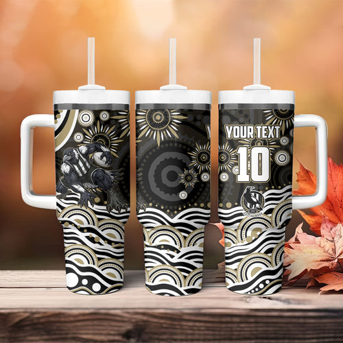 Personalized Collingwood Magpies Football Tumbler With Handle Aboriginal Dot Art - Dreamtime Football Mascot