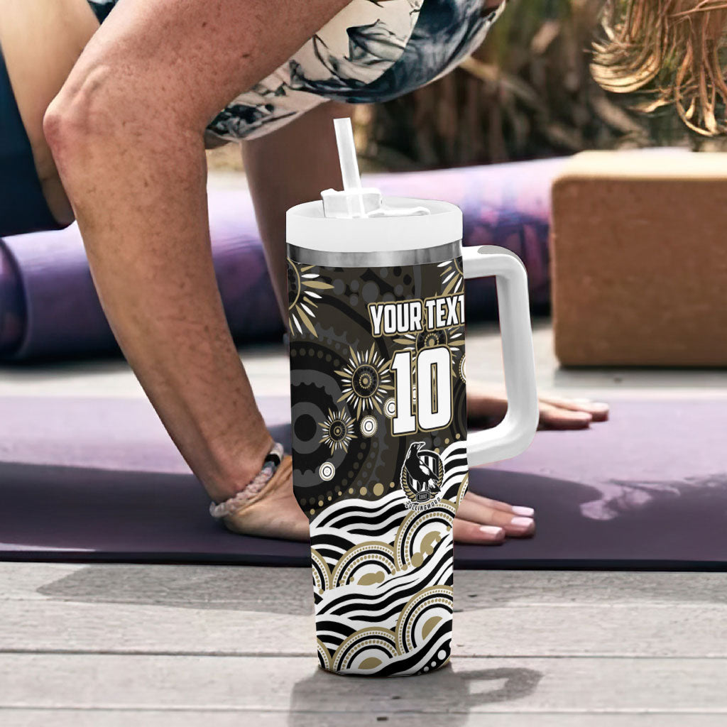 Personalized Collingwood Magpies Football Tumbler With Handle Aboriginal Dot Art - Dreamtime Football Mascot