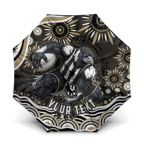 Personalized Collingwood Magpies Football Umbrella Aboriginal Dot Art - Dreamtime Football Mascot