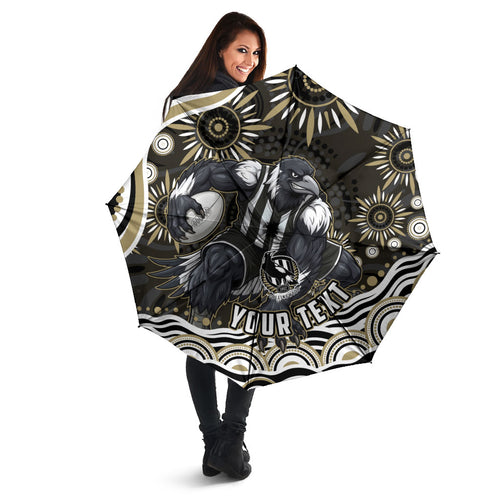 Personalized Collingwood Magpies Football Umbrella Aboriginal Dot Art - Dreamtime Football Mascot