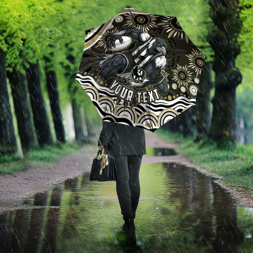 Personalized Collingwood Magpies Football Umbrella Aboriginal Dot Art - Dreamtime Football Mascot