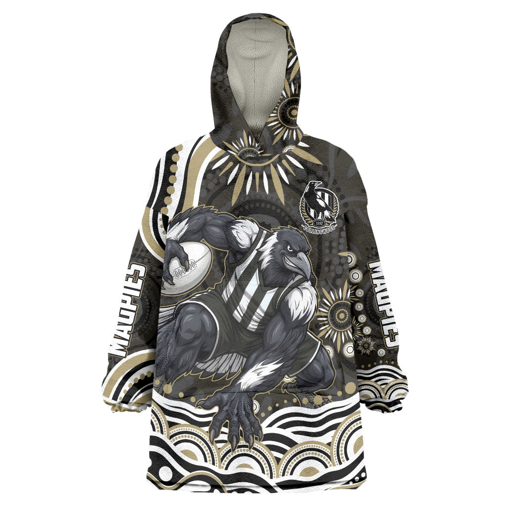 Personalized Collingwood Magpies Football Wearable Blanket Hoodie Aboriginal Dot Art - Dreamtime Football Mascot
