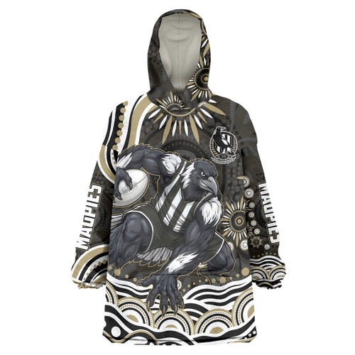 Personalized Collingwood Magpies Football Wearable Blanket Hoodie Aboriginal Dot Art - Dreamtime Football Mascot