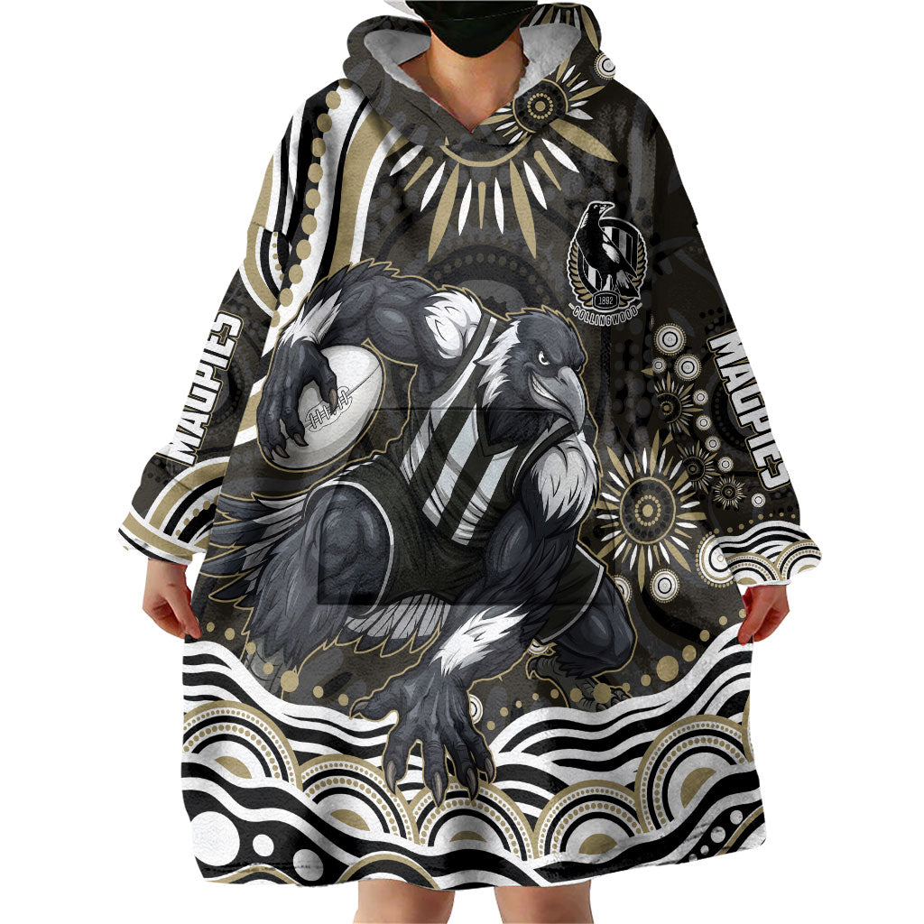 Personalized Collingwood Magpies Football Wearable Blanket Hoodie Aboriginal Dot Art - Dreamtime Football Mascot