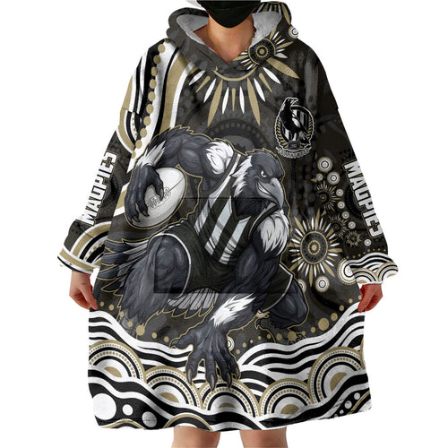 Personalized Collingwood Magpies Football Wearable Blanket Hoodie Aboriginal Dot Art - Dreamtime Football Mascot
