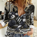 Personalized Collingwood Magpies Football Women Casual Shirt Aboriginal Dot Art - Dreamtime Football Mascot