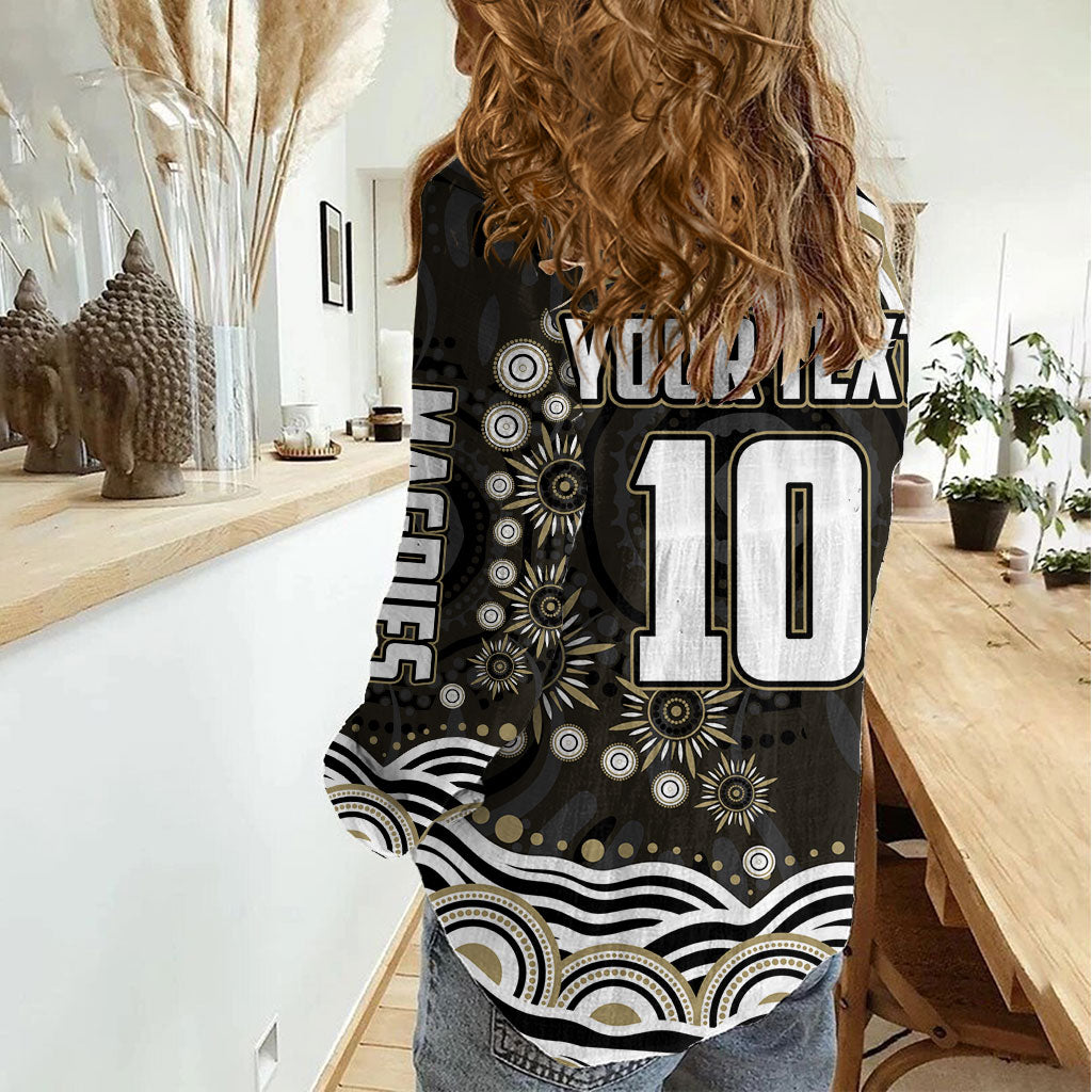Personalized Collingwood Magpies Football Women Casual Shirt Aboriginal Dot Art - Dreamtime Football Mascot