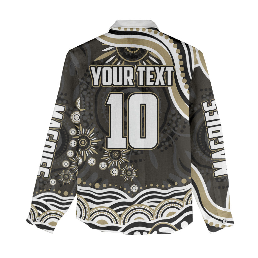 Personalized Collingwood Magpies Football Women Casual Shirt Aboriginal Dot Art - Dreamtime Football Mascot