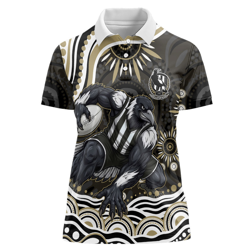 Personalized Collingwood Magpies Football Women Polo Shirt Aboriginal Dot Art - Dreamtime Football Mascot