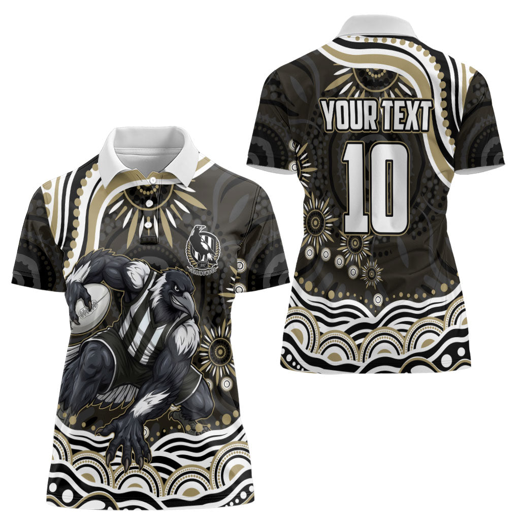 Personalized Collingwood Magpies Football Women Polo Shirt Aboriginal Dot Art - Dreamtime Football Mascot