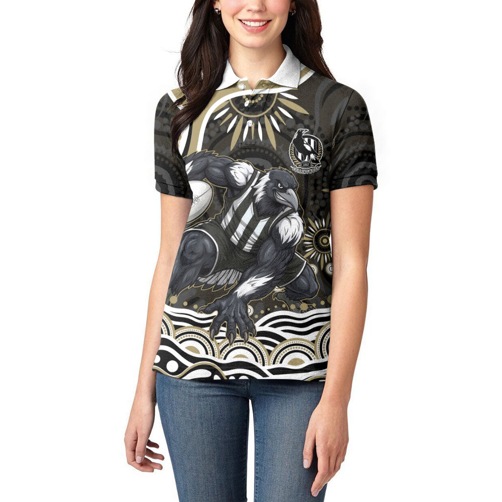 Personalized Collingwood Magpies Football Women Polo Shirt Aboriginal Dot Art - Dreamtime Football Mascot