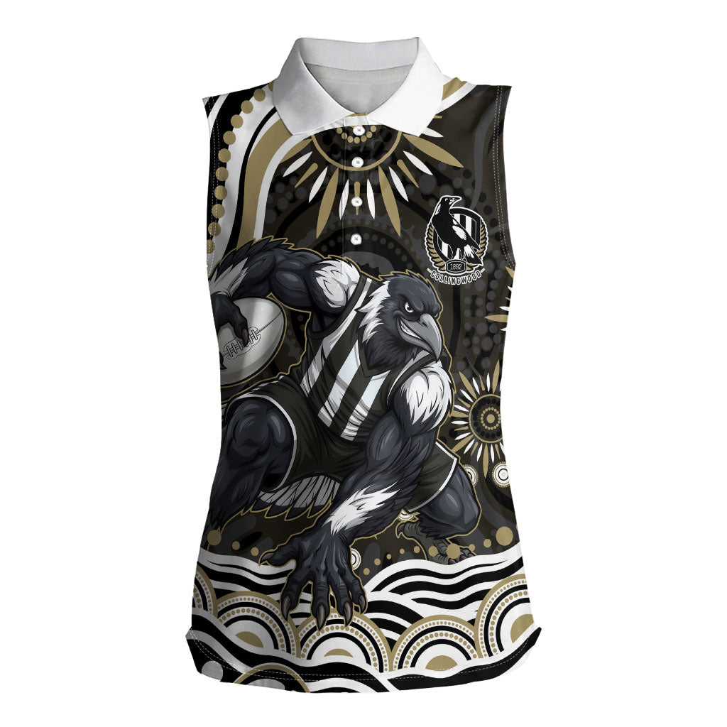 Personalized Collingwood Magpies Football Women Sleeveless Polo Shirt Aboriginal Dot Art - Dreamtime Football Mascot