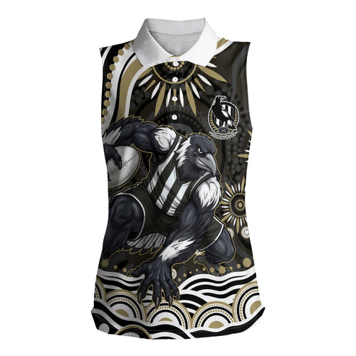 Personalized Collingwood Magpies Football Women Sleeveless Polo Shirt Aboriginal Dot Art - Dreamtime Football Mascot