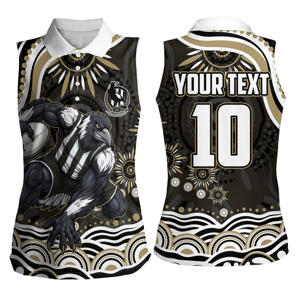 Personalized Collingwood Magpies Football Women Sleeveless Polo Shirt Aboriginal Dot Art - Dreamtime Football Mascot
