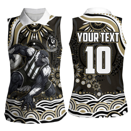 Personalized Collingwood Magpies Football Women Sleeveless Polo Shirt Aboriginal Dot Art - Dreamtime Football Mascot
