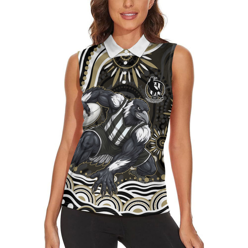Personalized Collingwood Magpies Football Women Sleeveless Polo Shirt Aboriginal Dot Art - Dreamtime Football Mascot