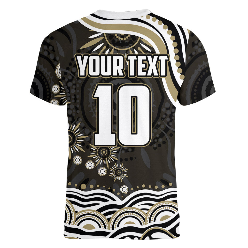 Personalized Collingwood Magpies Football Women V-Neck T-Shirt Aboriginal Dot Art - Dreamtime Football Mascot