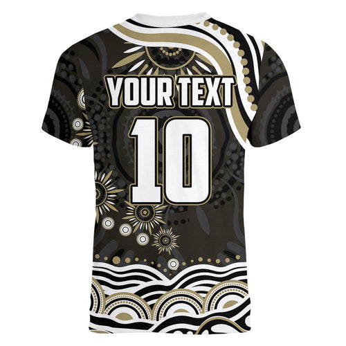 Personalized Collingwood Magpies Football Women V-Neck T-Shirt Aboriginal Dot Art - Dreamtime Football Mascot