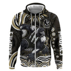 Personalized Collingwood Magpies Football Zip Hoodie Aboriginal Dot Art - Dreamtime Football Mascot