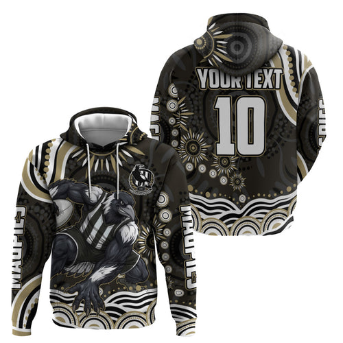 Personalized Collingwood Magpies Football Zip Hoodie Aboriginal Dot Art - Dreamtime Football Mascot