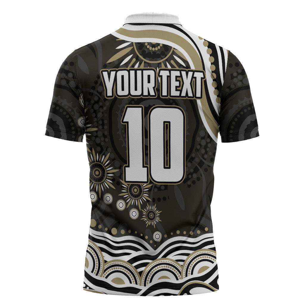 Personalized Collingwood Magpies Football Zipper Polo Shirt Aboriginal Dot Art - Dreamtime Football Mascot