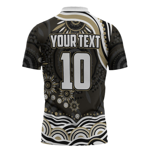 Personalized Collingwood Magpies Football Zipper Polo Shirt Aboriginal Dot Art - Dreamtime Football Mascot