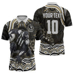 Personalized Collingwood Magpies Football Zipper Polo Shirt Aboriginal Dot Art - Dreamtime Football Mascot