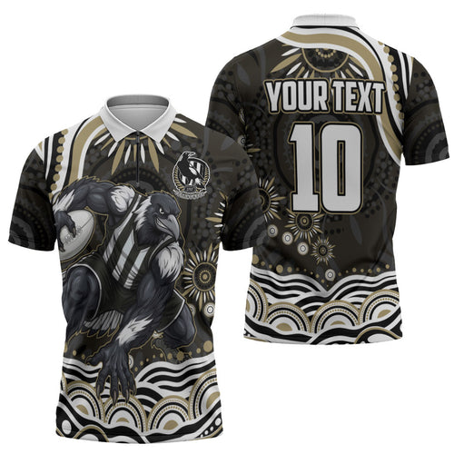 Personalized Collingwood Magpies Football Zipper Polo Shirt Aboriginal Dot Art - Dreamtime Football Mascot