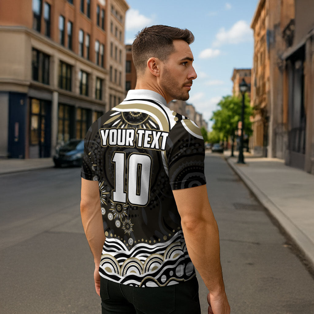 Personalized Collingwood Magpies Football Zipper Polo Shirt Aboriginal Dot Art - Dreamtime Football Mascot