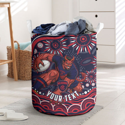 Personalized Melbourne Demons Mascot Laundry Basket Aboriginal Dot Art - Dreamtime Football Mascot