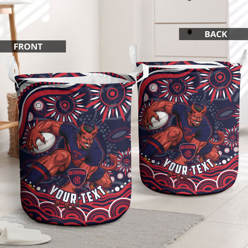 Personalized Melbourne Demons Mascot Laundry Basket Aboriginal Dot Art - Dreamtime Football Mascot