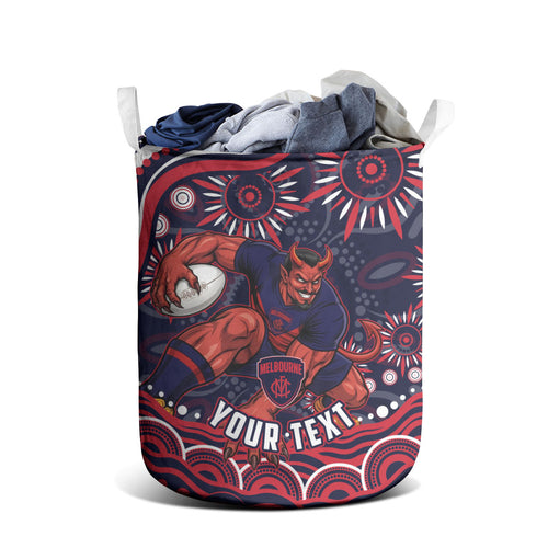 Personalized Melbourne Demons Mascot Laundry Basket Aboriginal Dot Art - Dreamtime Football Mascot