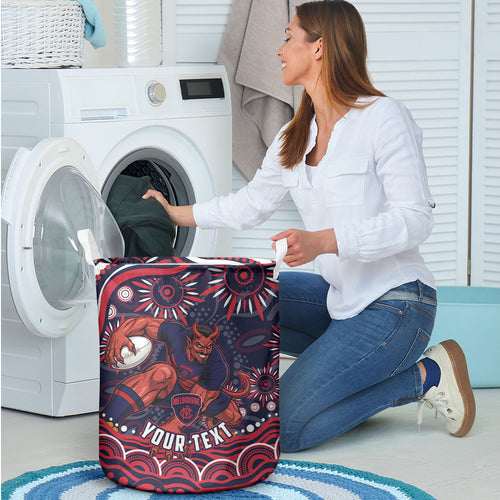 Personalized Melbourne Demons Mascot Laundry Basket Aboriginal Dot Art - Dreamtime Football Mascot